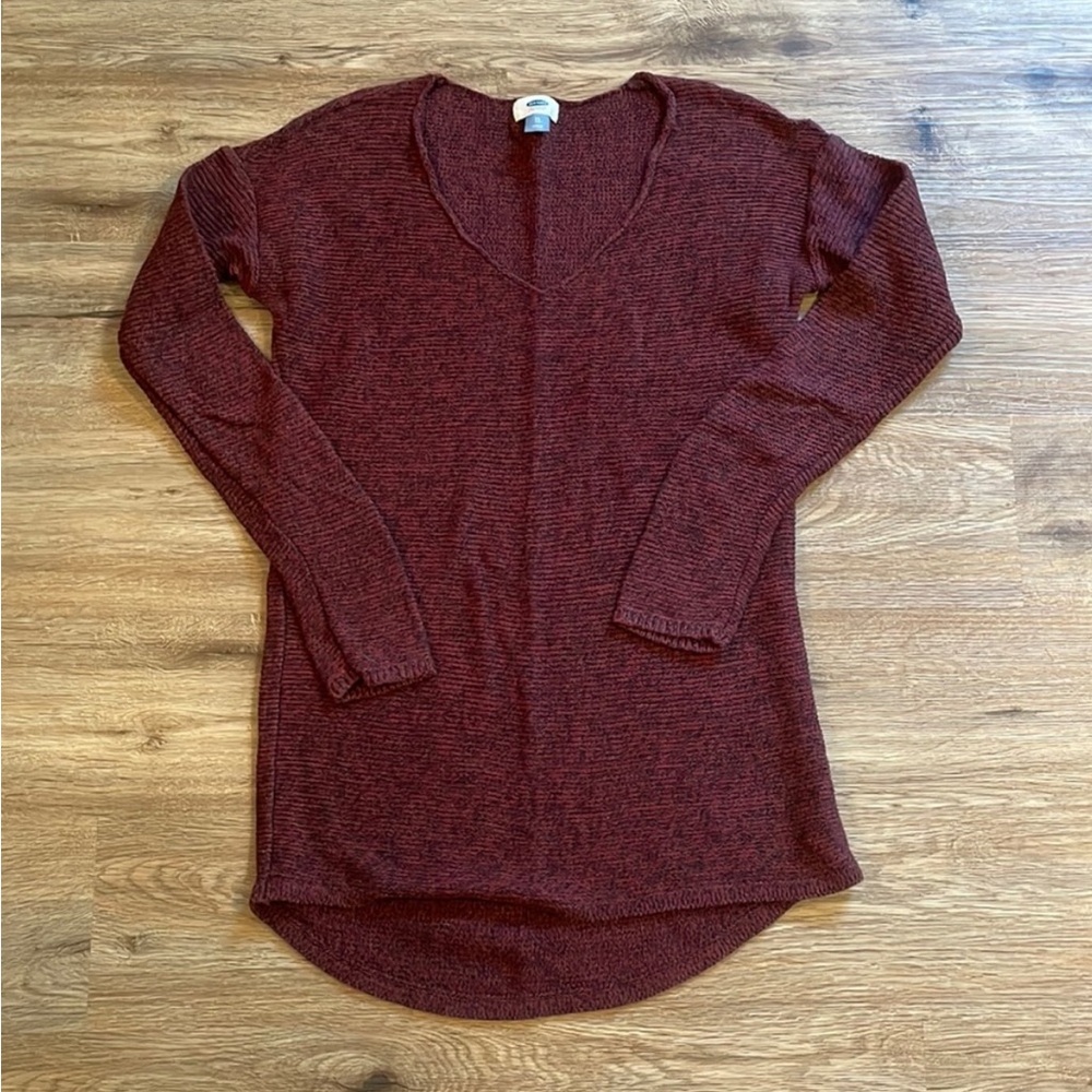 Old Navy Heather Maroon & Black V-neck Long Sweater